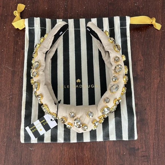 Lele Sadoughi Embellished Linen Knotted Headband Natural NWT  display picture 3